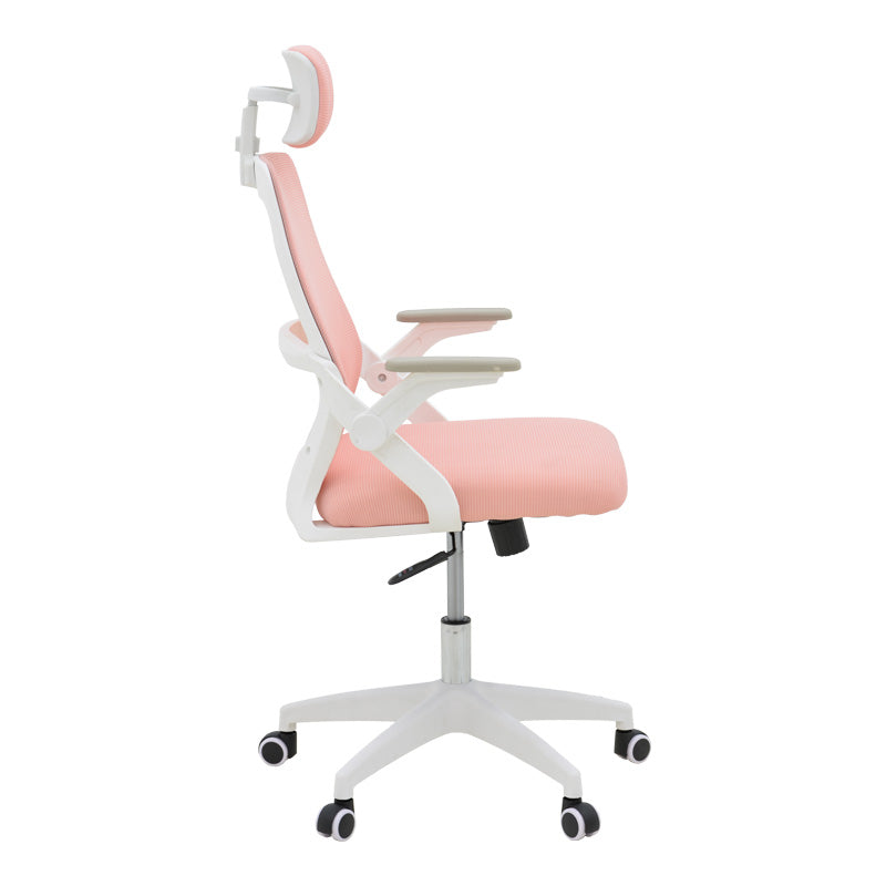 Модерен ергономски стол Baraia со розева мрежа и елегантна бела рамка за стилска работна соба