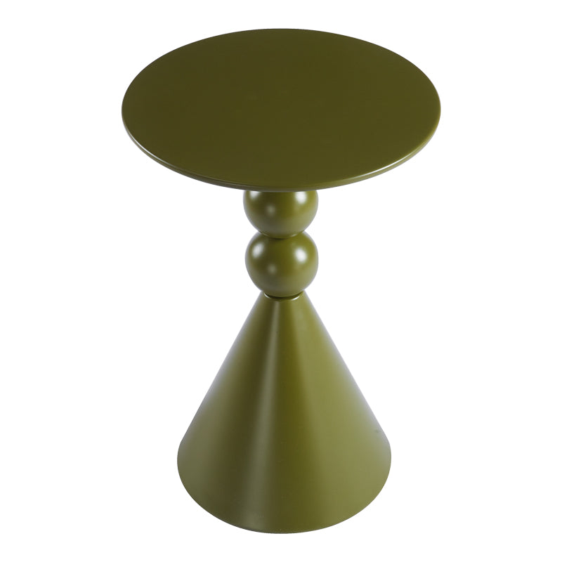 Модерна, естетска и уникатна тркалезна помошна масичка Side table Radic од зајакнат метал со мат финиш во урбана маслинесто зелена боја