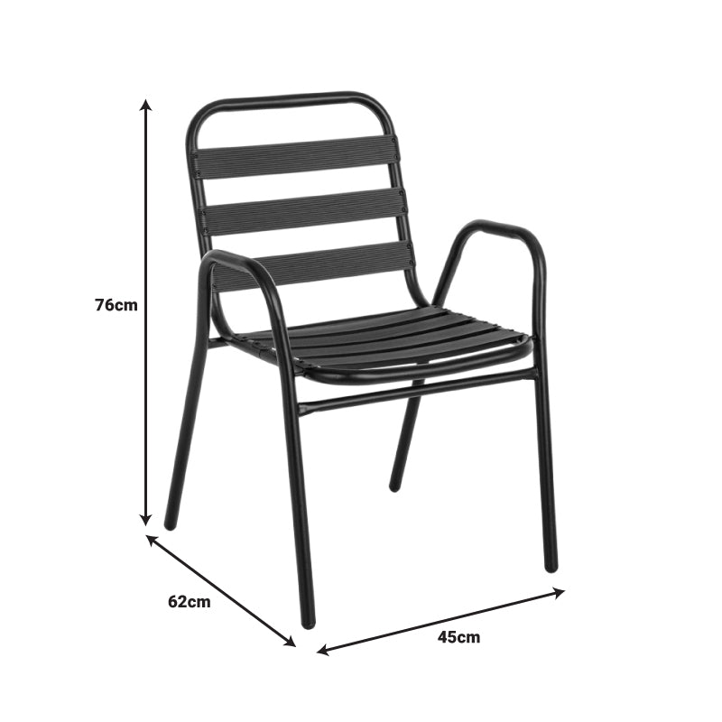 Модерен трпезариски сет Beamte со компактна црна стаклена маса и четири црни метални столици во минималистички стил