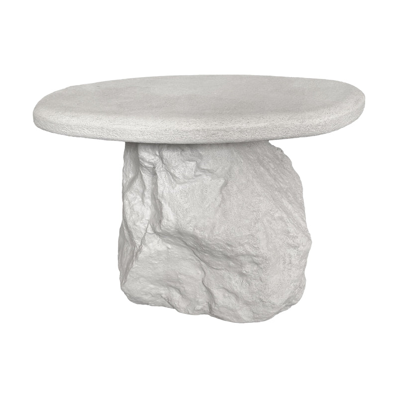 Модерна, естетска и уникатна тркалезна помошна маса Side Table Ridge во чиста бела боја со мазна горна површина и стабилна паметна архитектура