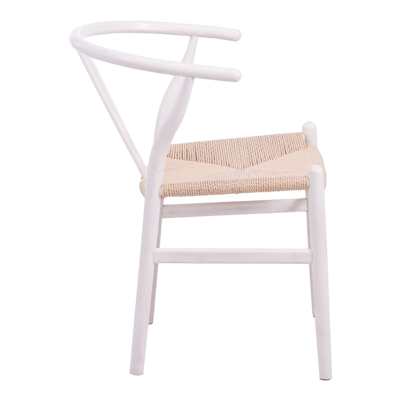 Модерен трпезариски стол Axissoft со бела дрвена конструкција и седиште од плетено јаже во медитерански стил