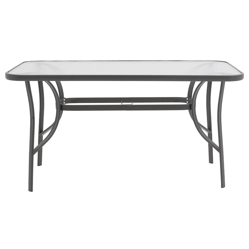 Модерна градинарска маса Table Halen со цврста метална конструкција во антрацит нијанса и елегантна површина од темно калено стакло