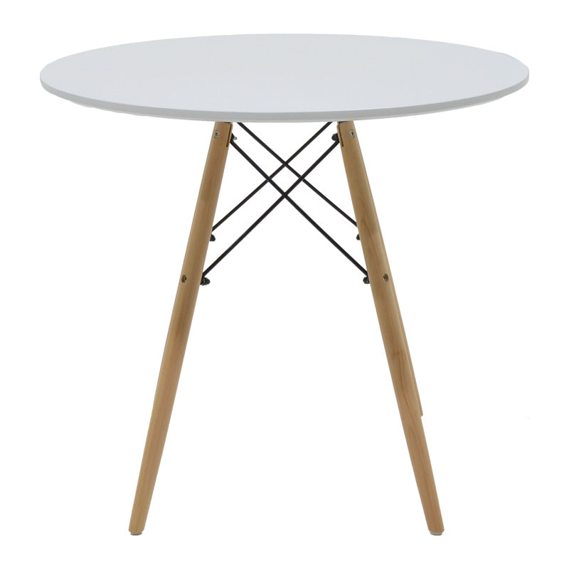 Модерен и компактен 5-делен трпезариски сет Dining Table Set Umberax кој вклучува тркалезна бела мат маса со натур дрвени ногарки и четири прилагодени темно сиви лоунџ столици