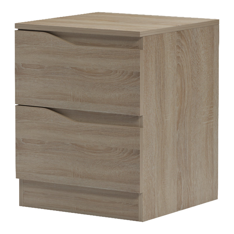 Модерна, естетска и уникатна кохезивна ноќна маса Bedside Table Resic со горна површина во природна сонома нијанса на дрво и стабилна паметна архитектура