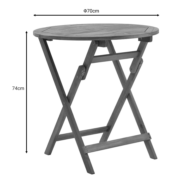 Модерен и практичен склоплив градинарски сет Firaex од три парчиња изработен од масивно природно дрво од акација со тркалезна маса