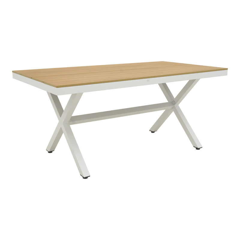 Голема бела алуминиумска маса Swift со детали од природно дрво 160x90x75cm