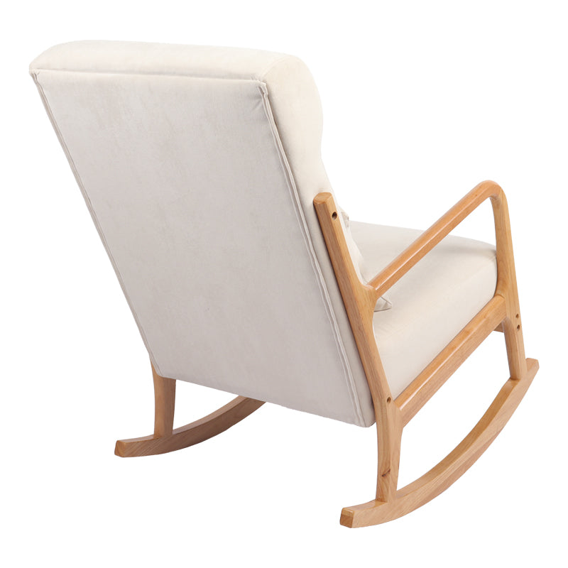 Пространа ротирачка фотелја Ariswood во крем боја со мек тапацир и дрвена база во природна нијанса