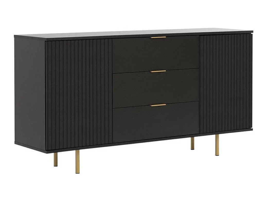 LUXURY SIDEBOARD ARIA WITH 3 DRAWERS &amp; 2 DOORS – MATTE BLACK – 150cm