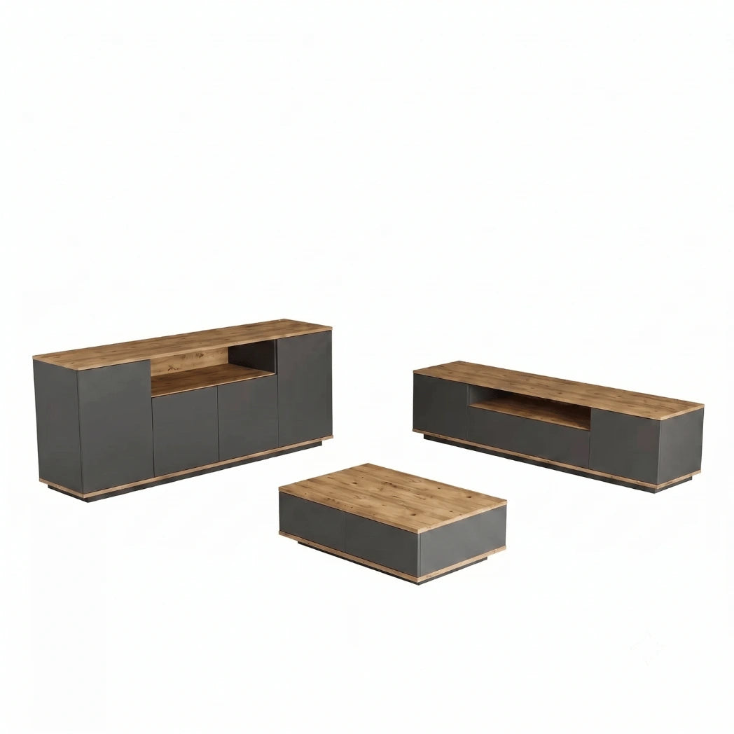 COMPLETE LIVING ROOM SET AURA– ANTHRACITE / ATLANTIC (3-IN-1) - 160 CM