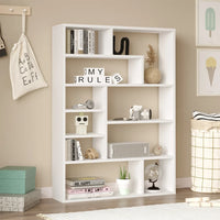 OPEN BOOKCASE ANCONA WITH ASYMMETRICAL SHELVES – WHITE &amp; ATLANTIC OAK