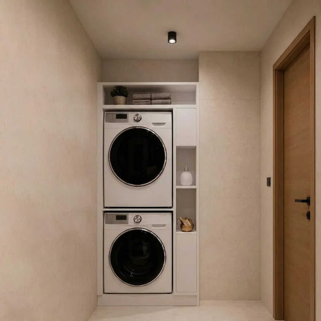 CREMONA Bathroom Cabinet for Washing Machine &amp; Dryer – White (200 cm)