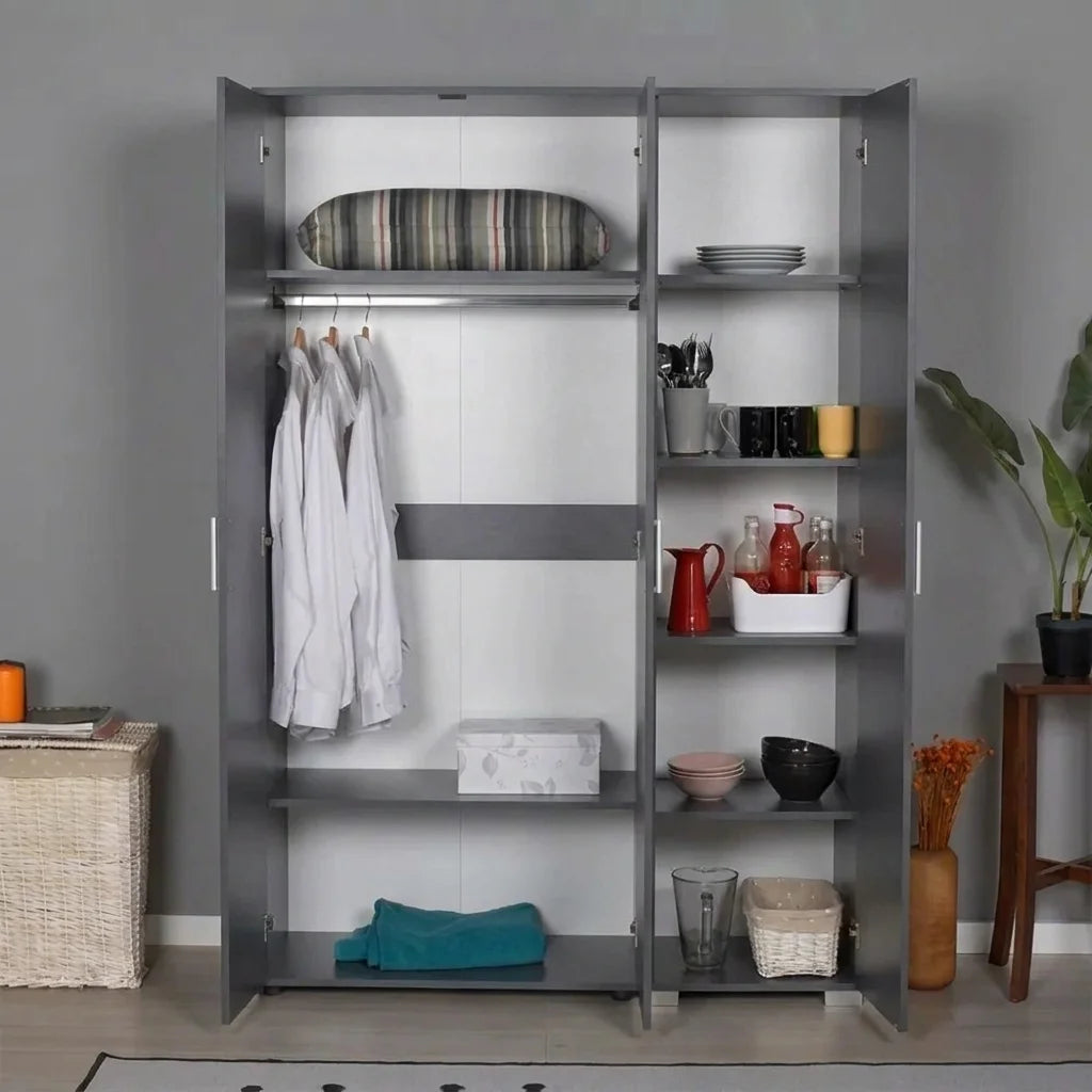 TALIA THREE-DOOR WARDROBE WITH HANGING RAIL AND SHELVES – ANTHRACITE (120x187 CM)