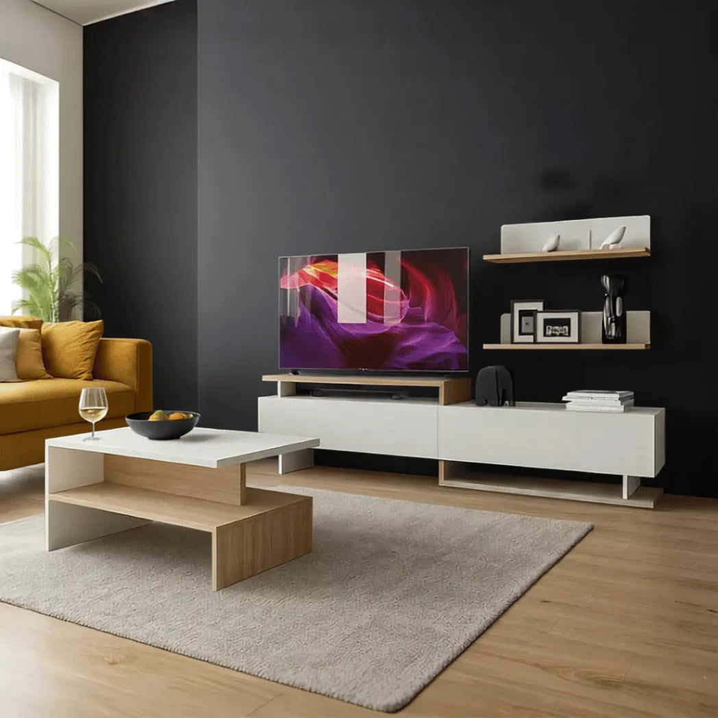 LUXURY LIVING ROOM SET TORINO – WHITE/ ATLANTIC (TV CABINET + COFFEE TABLE)
